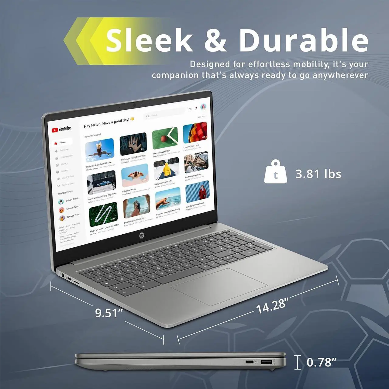 Alt view image 4 of 7 - HP Chromebook Plus 15.6" FHD Anti-Glare Sleek Laptop, Intel Core i3-N305, Intel UHD Graphics, 8GB LPDDR5 RAM,128GB UFS, Wi-Fi 6, FHD Camera with Shutter, Chrome OS, Silver, 128GB Hotface USB Card
