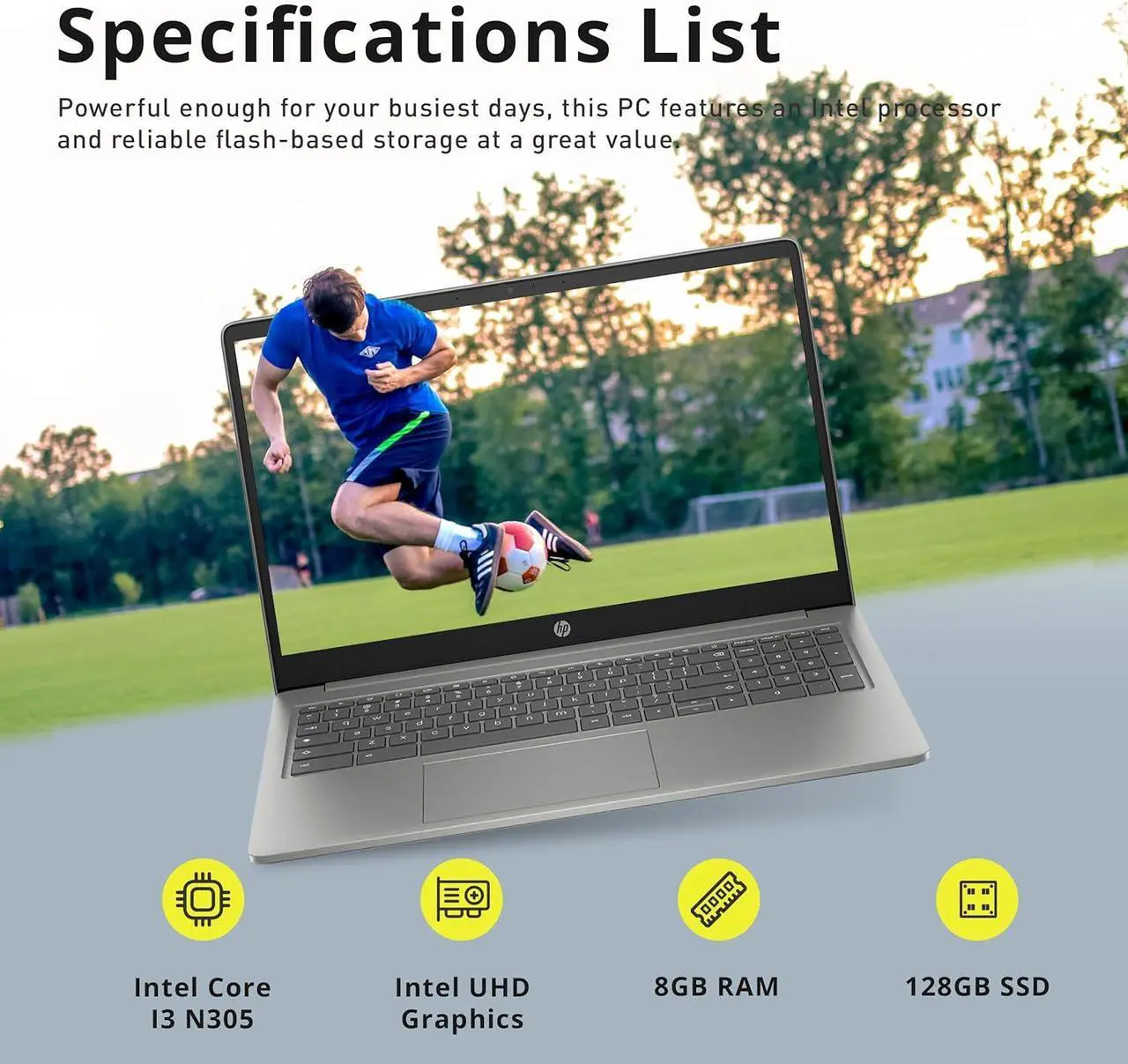 Alt view image 2 of 7 - HP Chromebook Plus 15.6" FHD Anti-Glare Sleek Laptop, Intel Core i3-N305, Intel UHD Graphics, 8GB LPDDR5 RAM,128GB UFS, Wi-Fi 6, FHD Camera with Shutter, Chrome OS, Silver, 128GB Hotface USB Card
