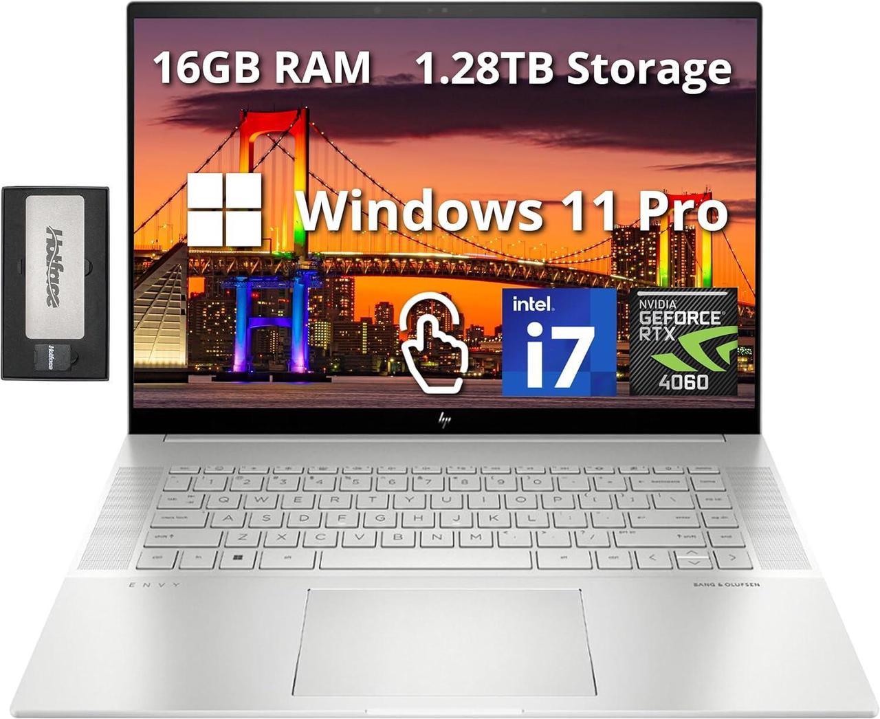 HP Envy 16" WQXGA Touchscreen Laptop, Intel i7 13700H, 16GB DDR5, 1.28TB Storage(1TB SSD+288GB Docking Station Set), NVIDIA GeForce RTX 4060, Backlit Keyboard, Wi-Fi 6E, Win11 Pro, Silver