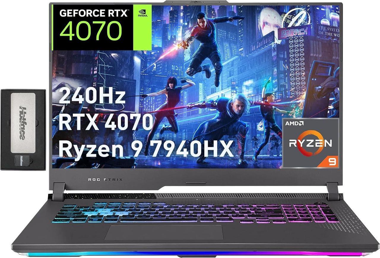 ASUS ROG Strix G17 Gaming Laptop, 17.3" QHD 240Hz Display, AMD Ryzen 9 7940HX, GeForce RTX 4070, 64GB DDR5, 4TB SSD, RGB Backlit Keyboard, Wi-Fi 6E, Win 11 Pro, Gray, 256GB Docking Station Set