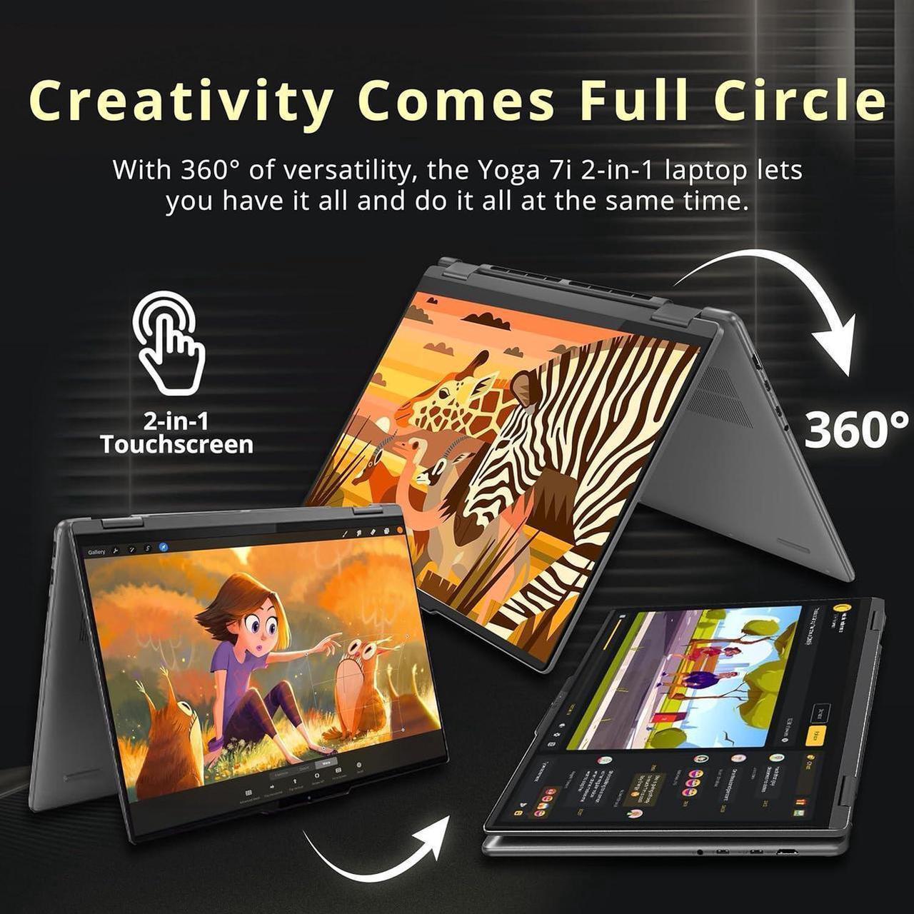 Alt view image 4 of 7 - Lenovo Yoga 7i 2-in-1 16" 2K Touchscreen Laptop, Intel Ultra 5 125U, 16GB LPDDR5X, 800GB Storage (512GB SSD +288GB Docking Station Set), Backlit Keyboard, Fingerprint Reader, WiFi 6E, Win 11 Pro, Grey