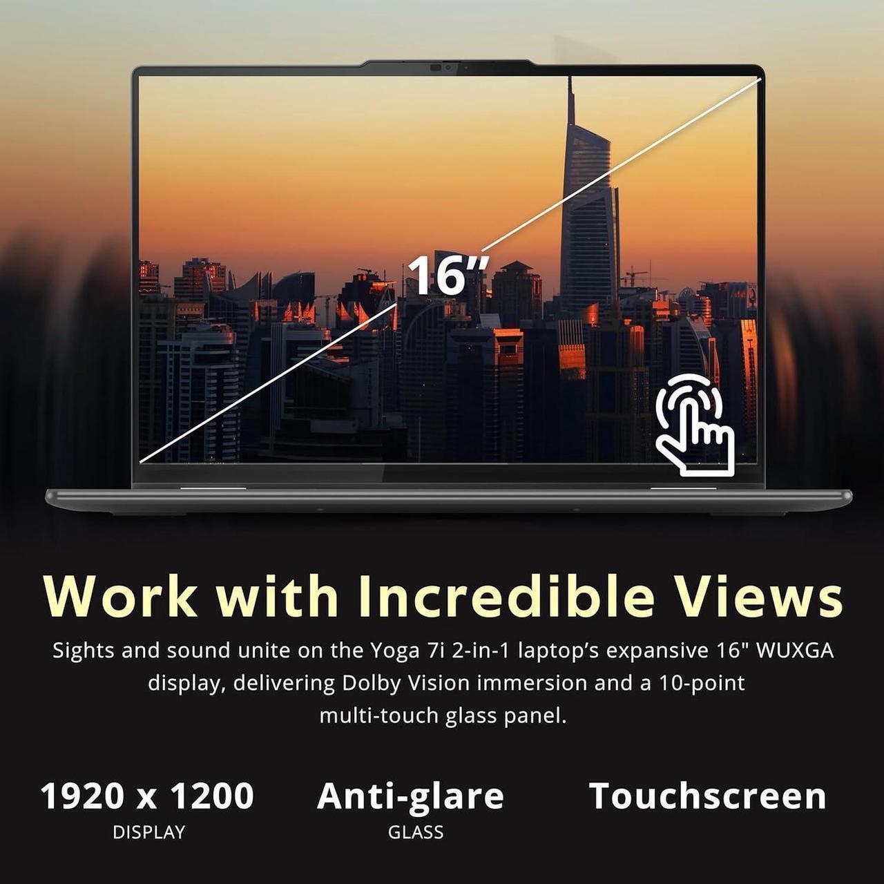 Alt view image 5 of 7 - Lenovo Yoga 7i 2-in-1 16" 2K Touchscreen Laptop, Intel Ultra 5 125U, 16GB LPDDR5X, 800GB Storage (512GB SSD +288GB Docking Station Set), Backlit Keyboard, Fingerprint Reader, WiFi 6E, Win 11 Pro, Grey