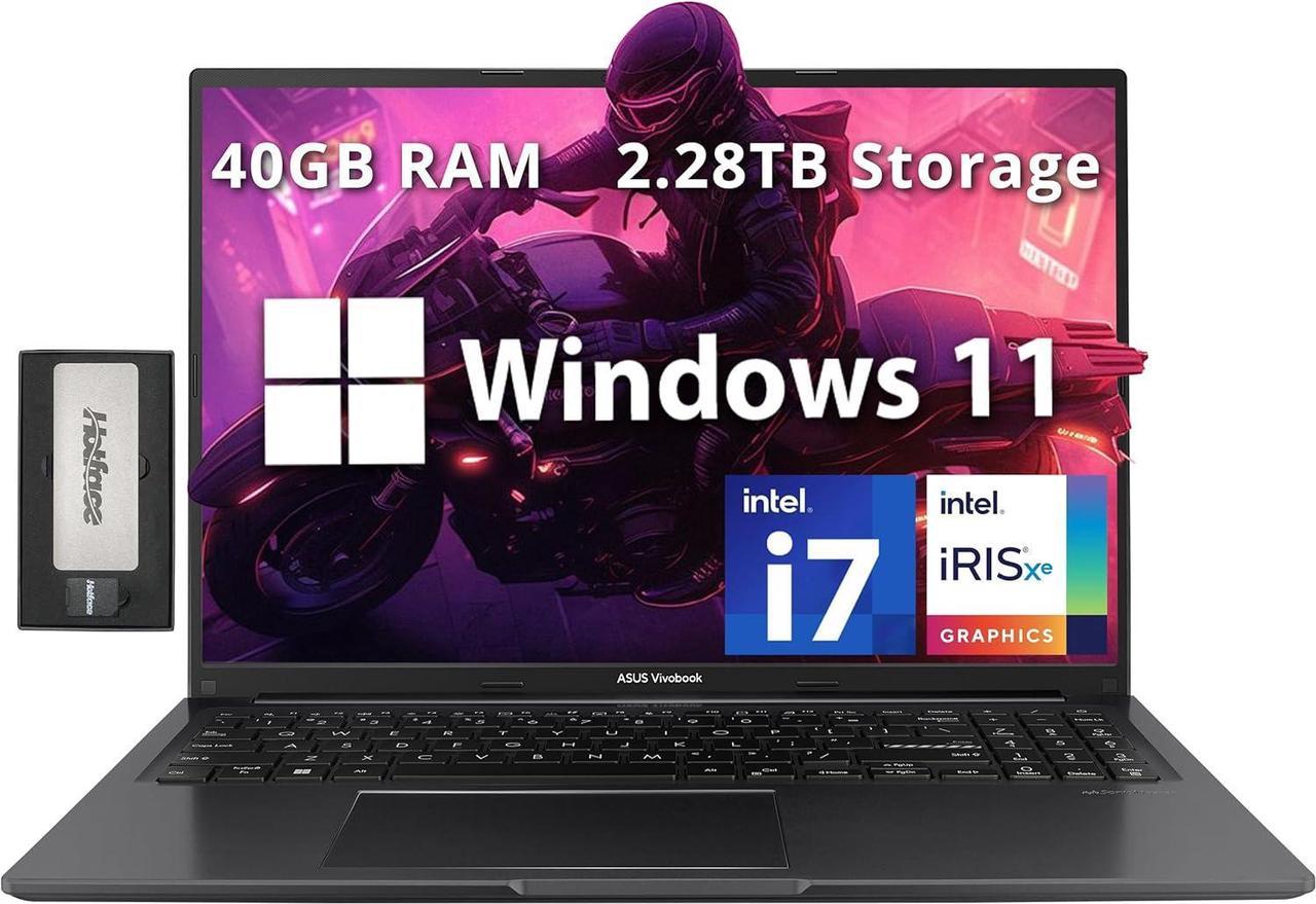 ASUS Vivobook 16" WUXGA Laptop, Intel i7-1355U, 40GB RAM, 2.28TB Storage(2TB SSD+288GB Docking Station Set), Intel Iris Xe Graphics, Numeric Keypad, 720p HD Webcam, Win 11 Home, Black