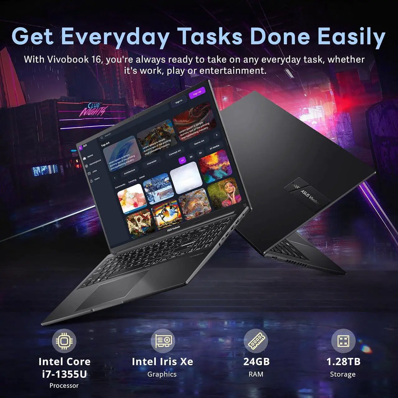 Alt view image 3 of 7 - ASUS Vivobook 16" WUXGA Laptop, Intel i7-1355U, 24GB RAM, 1.28TB Storage(1TB SSD+288GB Docking Station Set), Intel Iris Xe Graphics, 720p HD Camera, WiFi 5, Number Pad, Windows 11 Pro, Black