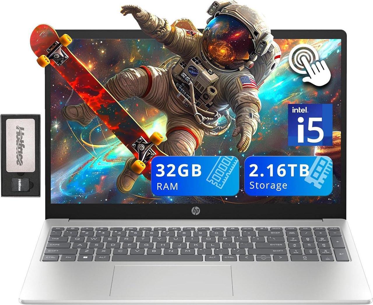 HP 15.6" HD Touchscreen Laptop, Intel i5-1235U, 32GB RAM, 2.16TB Storage(2TB SSD + 160GB Docking Station Set), Intel Iris Xe Graphics, Numeric Keypad, 720p Webcam, Wi-Fi 6E, Windows 11, Silver