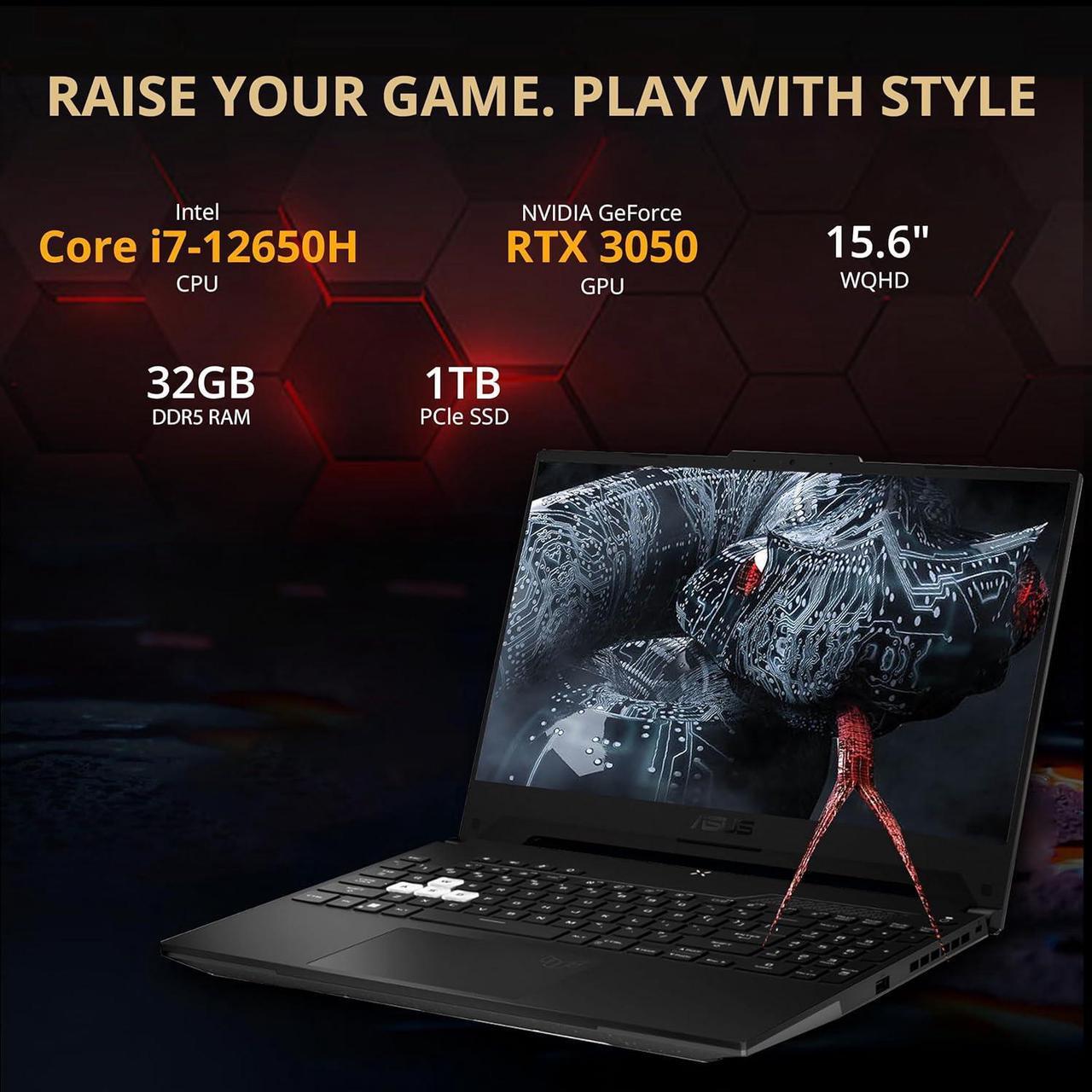 Alt view image 3 of 7 - ASUS TUF A16 16" 165Hz FHD Gaming Laptop, AMD Ryzen 7-7735HS, 32GB DDR5, 1TB PCIe SSD, AMD Radeon RX 7700S, Backlit Keyboard, Dolby Atmos, WiFi 6, Off Black, Win 11 Pro, 256GB Docking Station Set