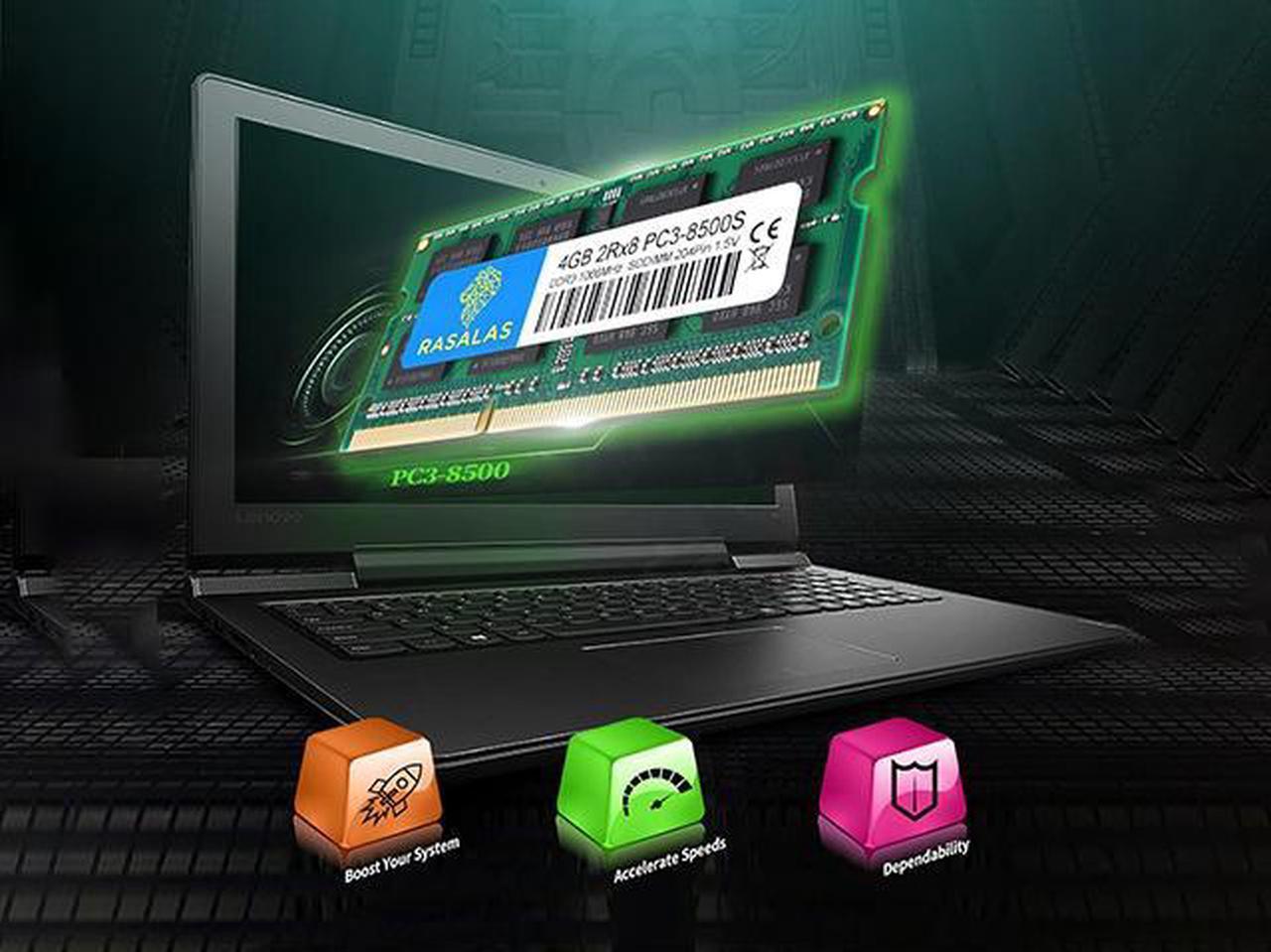 Alt view image 4 of 7 - RASALAS 4GB  PC3-8500 DDR3 1066 Mhz  8500s SODIMM RAM Laptop Memory Upgrade for Notebook 204PIN 1.5V Memory
