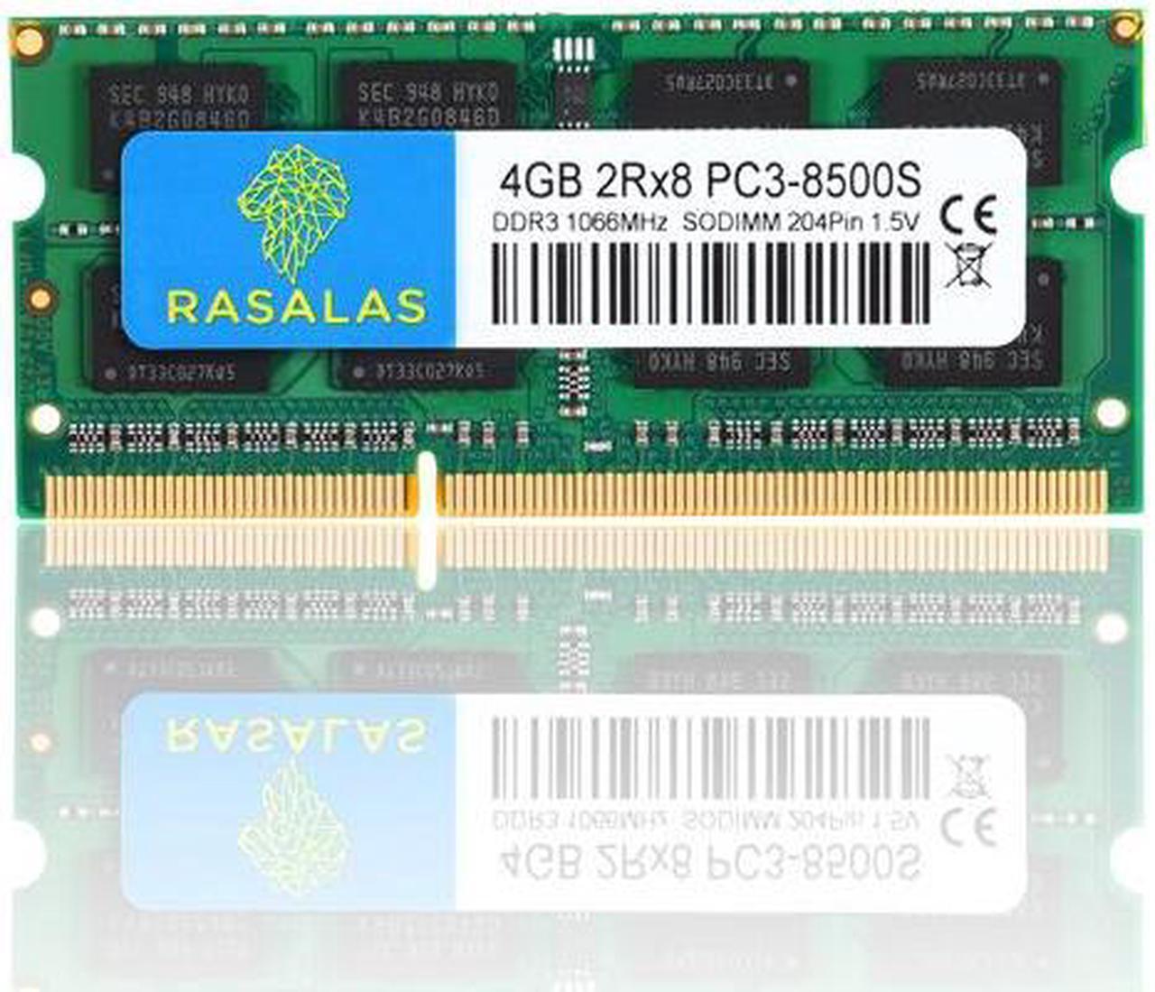 Main image of RASALAS 4GB  PC3-8500 DDR3 1066 Mhz  8500s SODIMM RAM Laptop Memory Upgrade for Notebook 204PIN 1.5V Memory