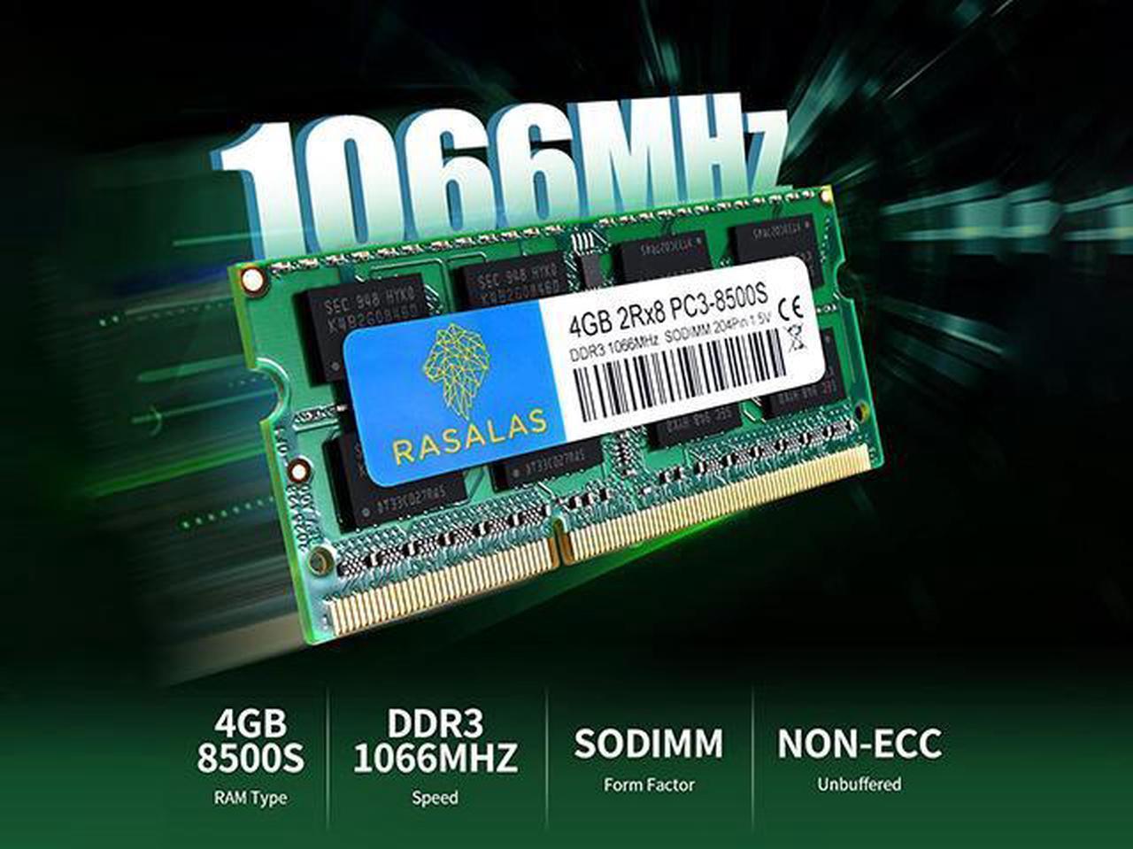 Alt view image 2 of 7 - RASALAS 4GB  PC3-8500 DDR3 1066 Mhz  8500s SODIMM RAM Laptop Memory Upgrade for Notebook 204PIN 1.5V Memory