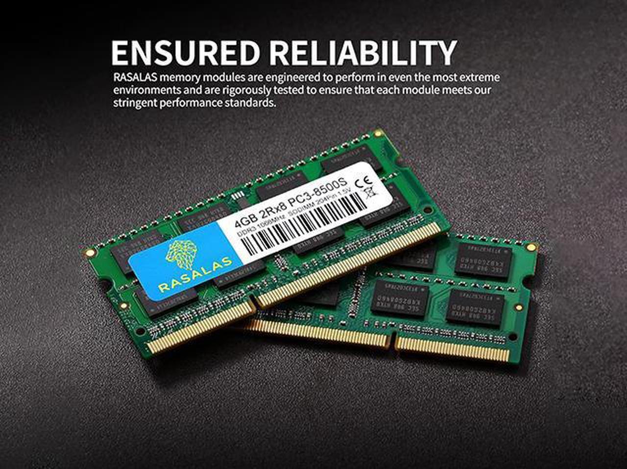 Alt view image 5 of 7 - RASALAS 4GB  PC3-8500 DDR3 1066 Mhz  8500s SODIMM RAM Laptop Memory Upgrade for Notebook 204PIN 1.5V Memory