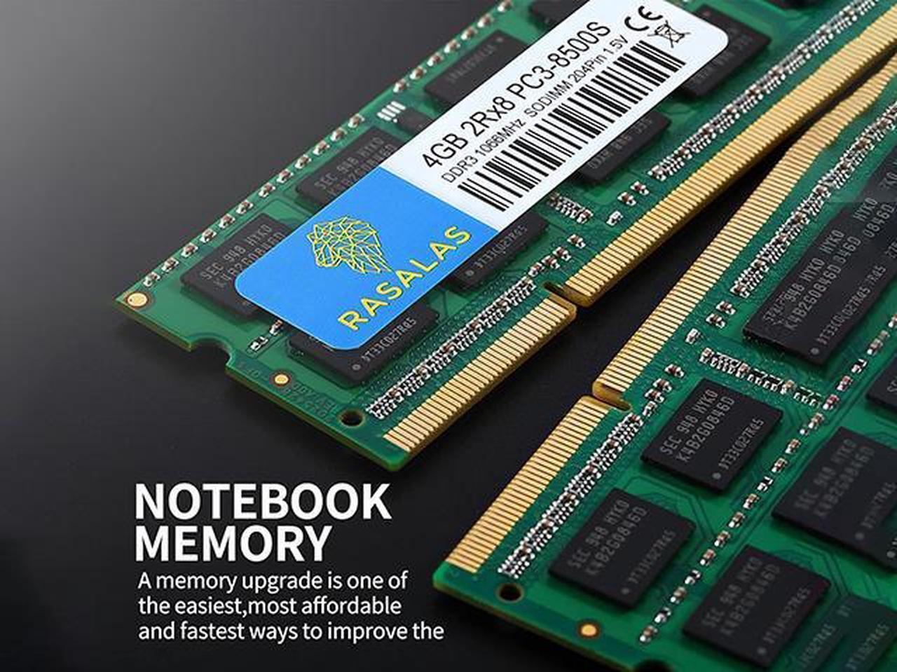 Alt view image 3 of 7 - RASALAS 4GB  PC3-8500 DDR3 1066 Mhz  8500s SODIMM RAM Laptop Memory Upgrade for Notebook 204PIN 1.5V Memory