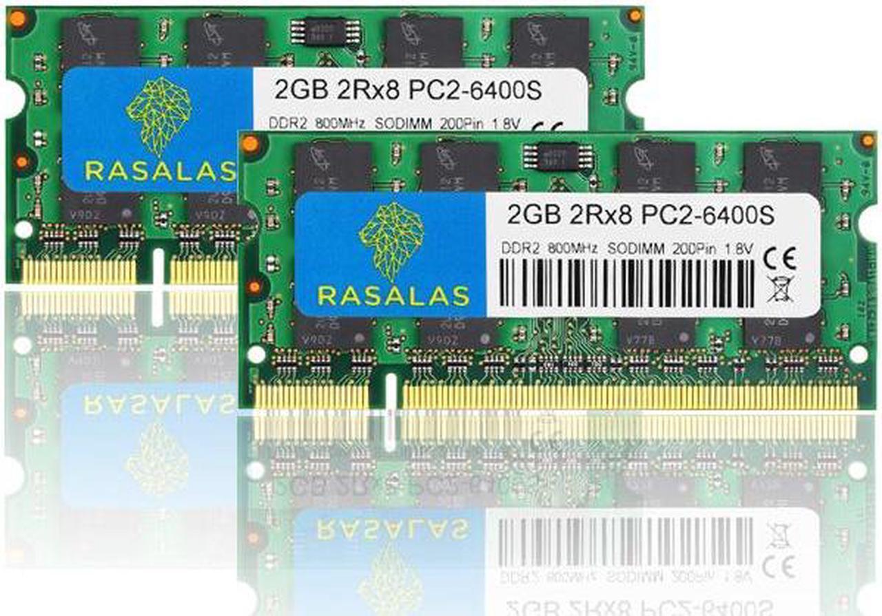 Main image of Rasalas DDR2 PC2-6400 KIT 4GB(2X2GB) DDR2 800MHZ Sodimm DDR2 4GB Kit (2x2GB) PC2 6400S 2RX8 1.8V CL6 RAM Memory Modules for Laptop Computer