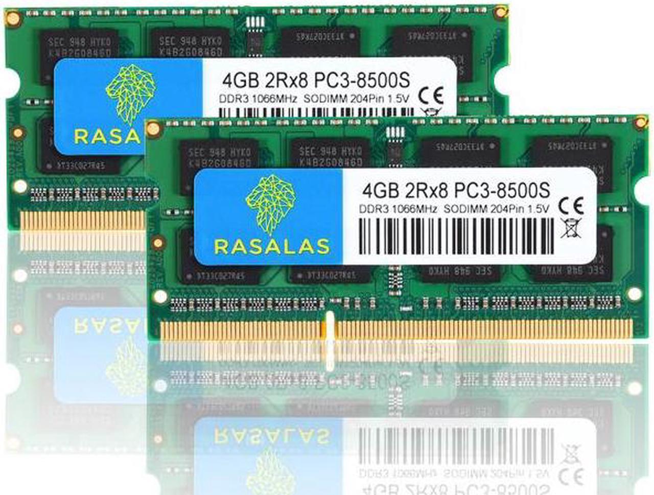 Main image of RASALAS 8GB(2X4GB) KIT PC3-8500 DDR3 1066Mhz 8500s 4GB SODIMM RAM Laptop Memory Upgrade for Notebook 204PIN 1.5V Memory