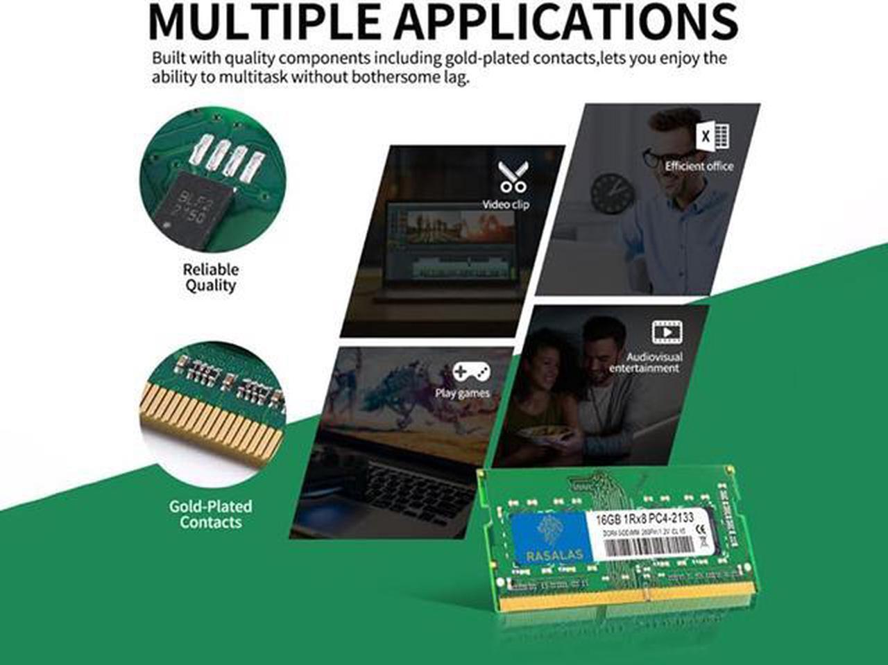 Alt view image 6 of 7 - Rasalas 16GB DDR4 2133MHz PC4-17000S Unbuffered Non-ECC 1.2V CL15 1Rx8 Dual Rank 260 Pin SODIMM Laptop/Notebook Memory Module Upgrade 16GB green