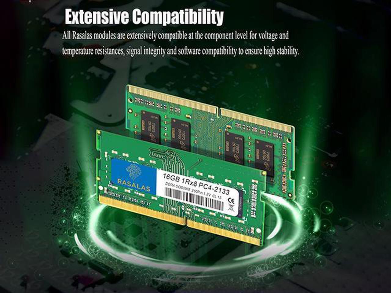 Alt view image 3 of 7 - Rasalas 16GB DDR4 2133MHz PC4-17000S Unbuffered Non-ECC 1.2V CL15 1Rx8 Dual Rank 260 Pin SODIMM Laptop/Notebook Memory Module Upgrade 16GB green