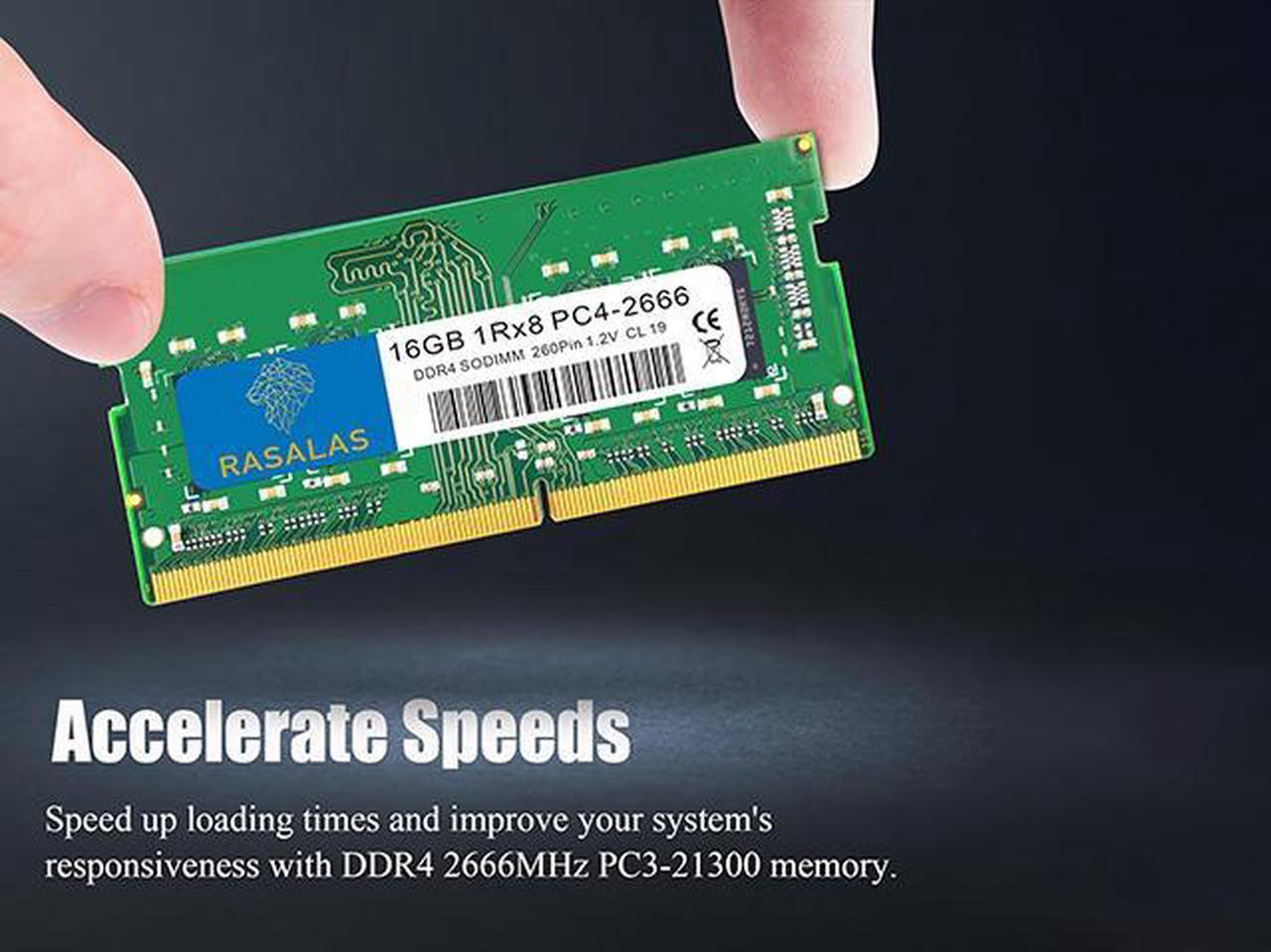 Alt view image 4 of 7 - RASALAS 16GB DDR4 2666MHz (DDR4-2666mhz) PC4-21300 (PC4-2666mhz) Non-ECC Unbuffered 1.2V CL19 1Rx8 1X16GB Single Rank 260 Pin Laptop RAM Upgrade Green