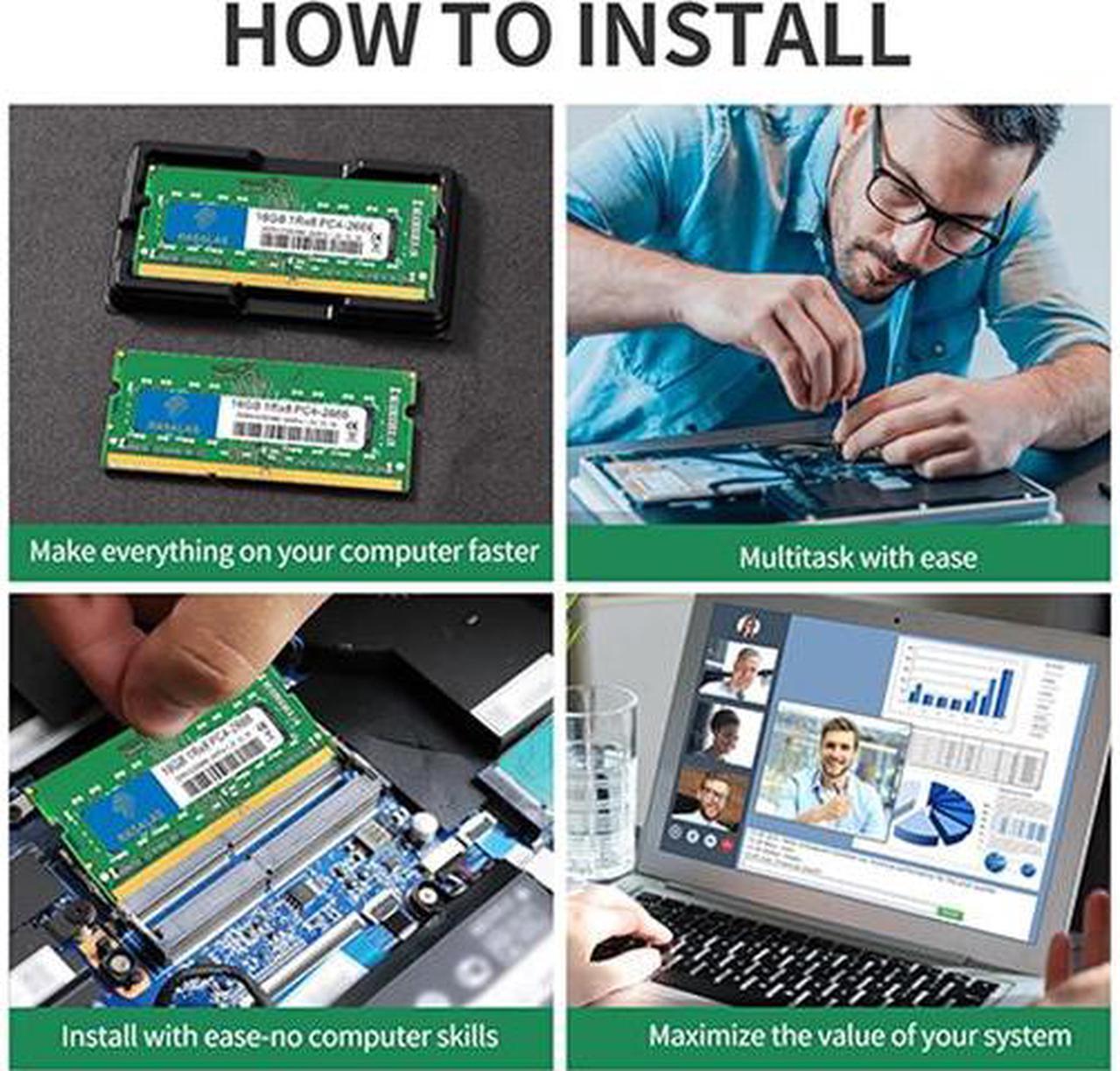 Alt view image 7 of 7 - RASALAS 16GB DDR4 2666MHz (DDR4-2666mhz) PC4-21300 (PC4-2666mhz) Non-ECC Unbuffered 1.2V CL19 1Rx8 1X16GB Single Rank 260 Pin Laptop RAM Upgrade Green