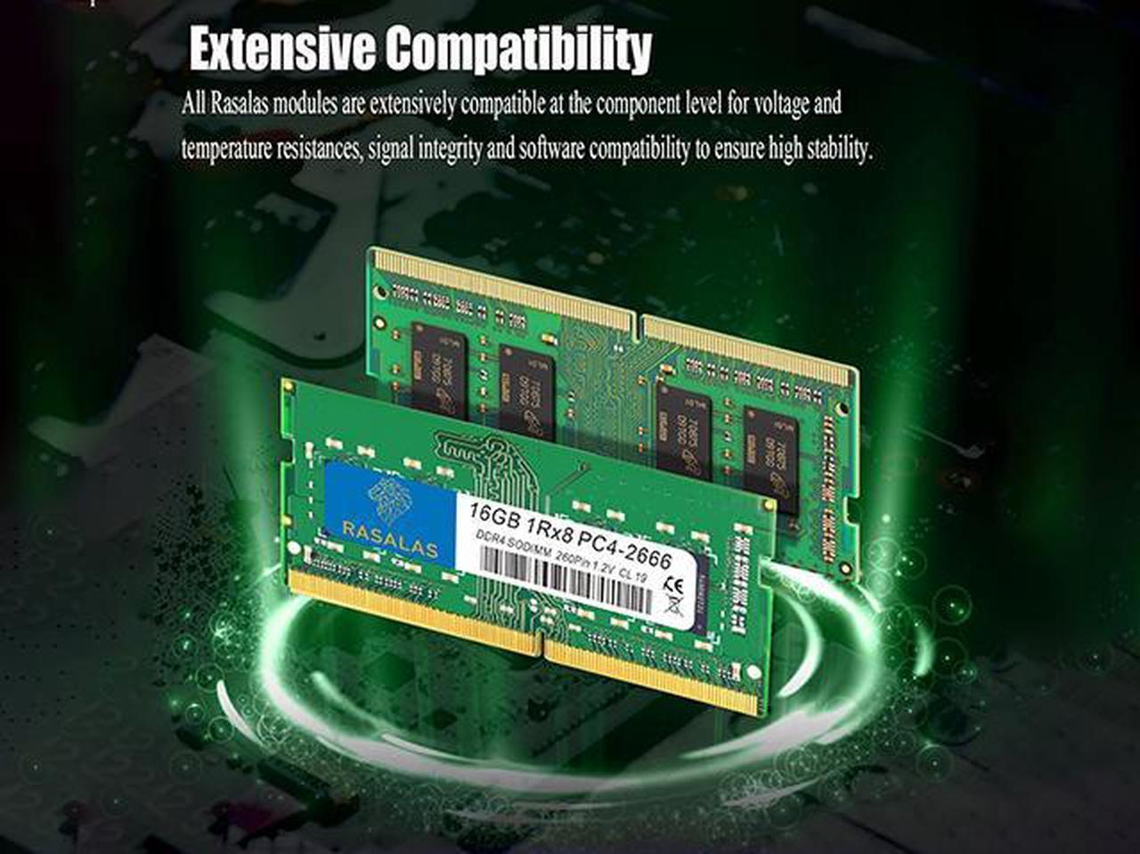 Alt view image 3 of 7 - RASALAS 16GB DDR4 2666MHz (DDR4-2666mhz) PC4-21300 (PC4-2666mhz) Non-ECC Unbuffered 1.2V CL19 1Rx8 1X16GB Single Rank 260 Pin Laptop RAM Upgrade Green
