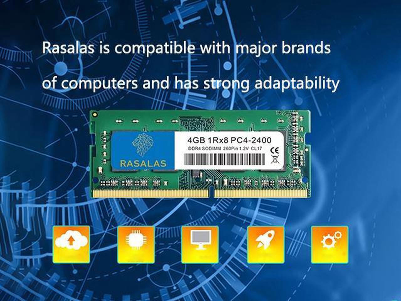 Alt view image 2 of 5 - RASALAS 4GB DDR4 2400MHz (DDR4-2400) PC4-19200 (PC4-2400T) Non-ECC Unbuffered 1.2V CL17 1Rx8 Single Rank 260 Pin SODIMM Laptop Memory RAM Module Upgrade Green
