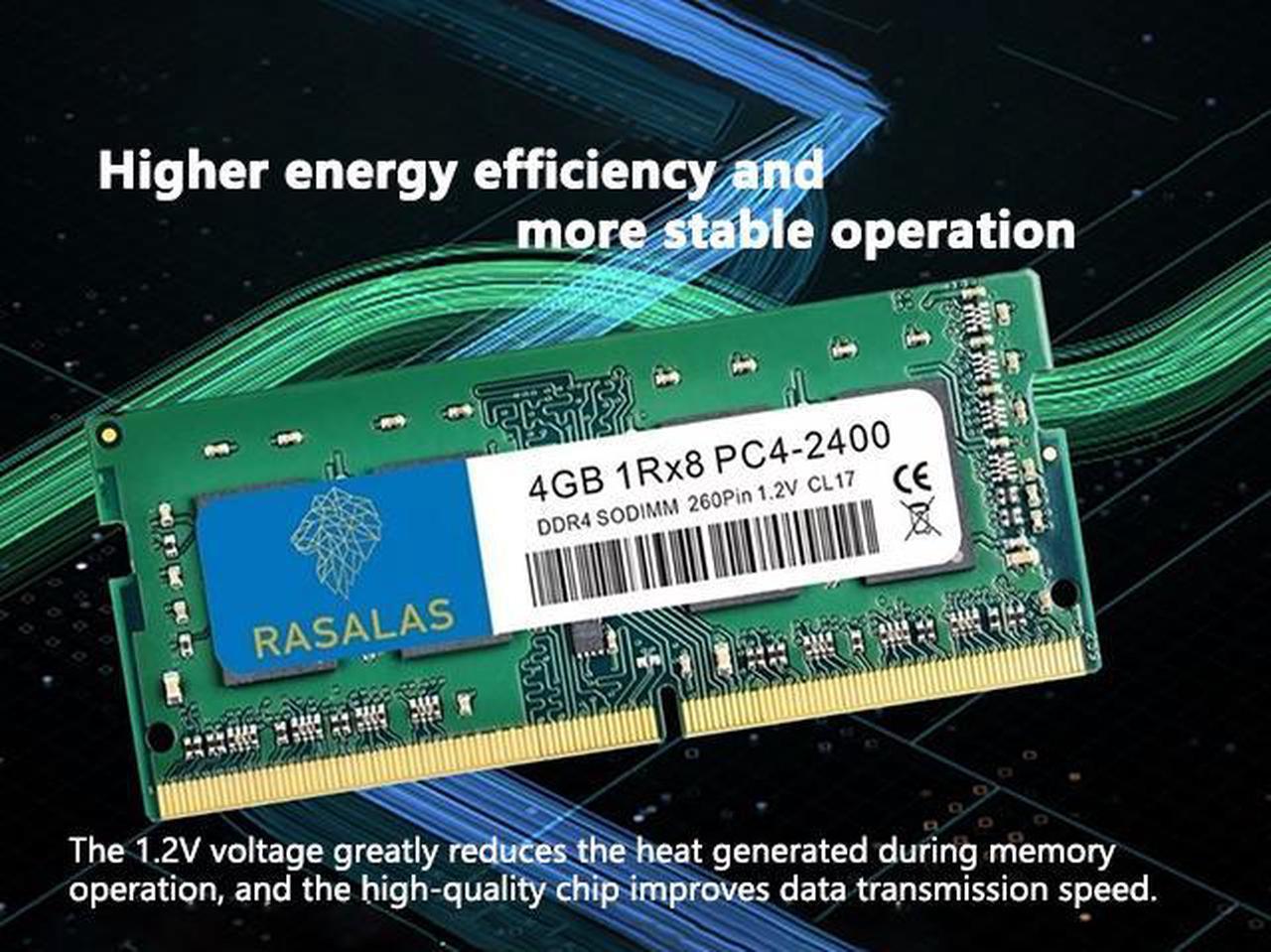 Alt view image 5 of 5 - RASALAS 4GB DDR4 2400MHz (DDR4-2400) PC4-19200 (PC4-2400T) Non-ECC Unbuffered 1.2V CL17 1Rx8 Single Rank 260 Pin SODIMM Laptop Memory RAM Module Upgrade Green