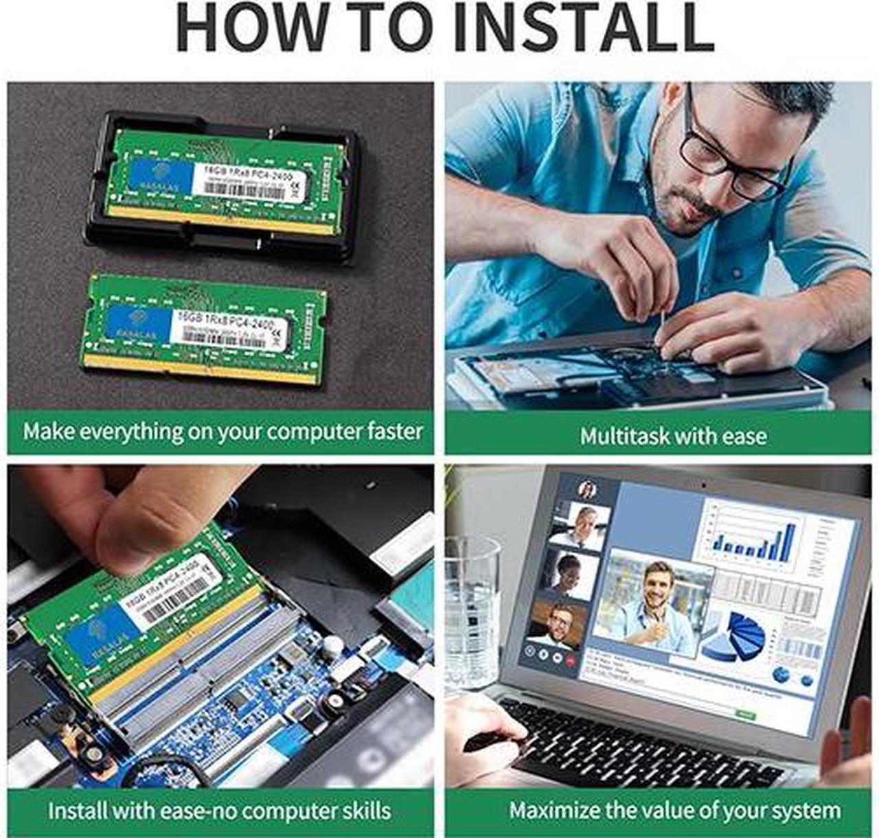 Alt view image 7 of 7 - RASALAS 16GB DDR4 2400MHz (DDR4-2400) PC4-19200 (PC4-2400T) Non-ECC Unbuffered 1.2V CL17 1Rx8 Single Rank 260 Pin SODIMM Laptop Memory RAM Module Upgrade 1X16GB Green