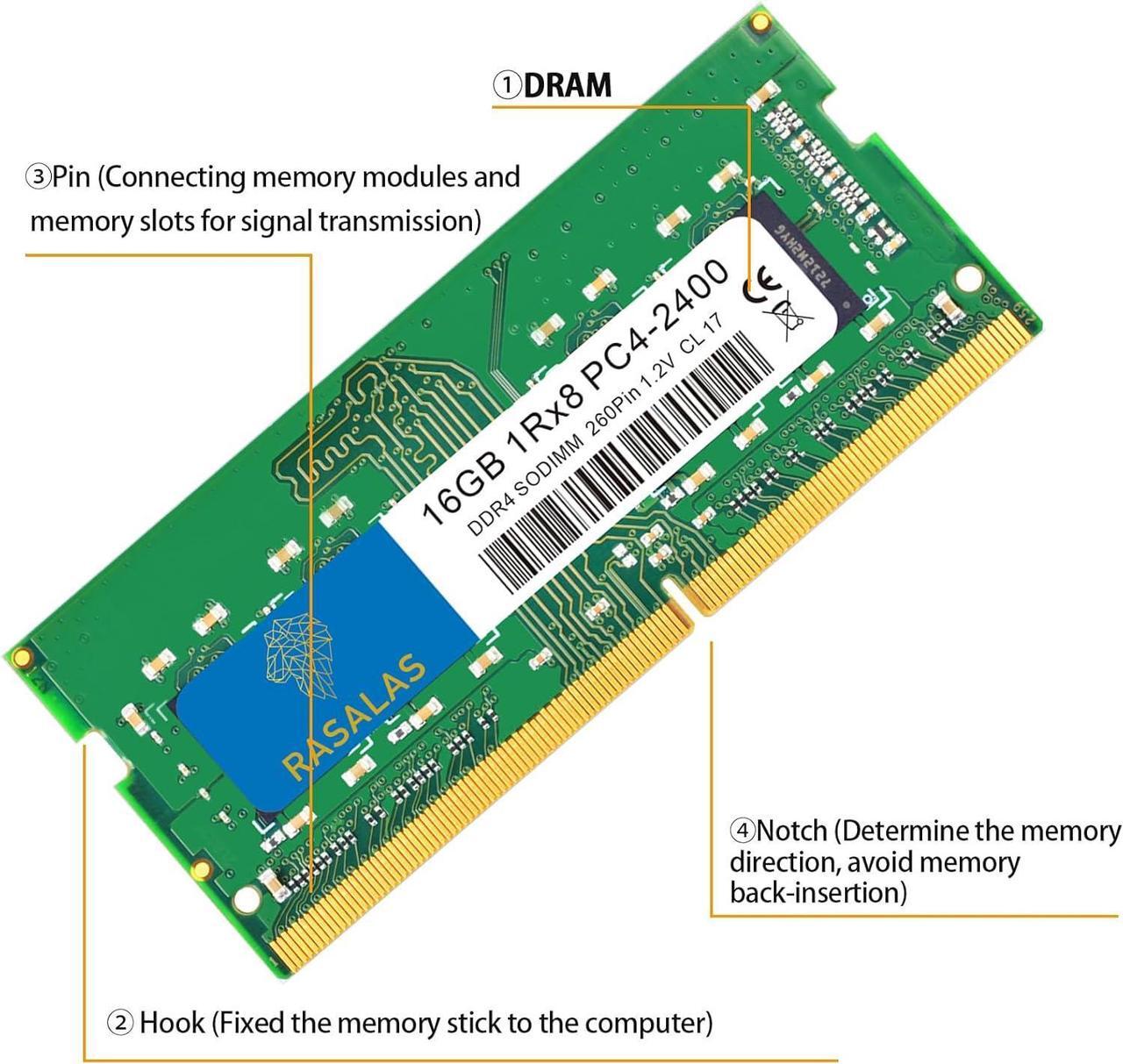 Alt view image 2 of 7 - Rasalas 16GB DDR4 2400MHz (DDR4-2400) PC4-19200 (PC4-2400T) Non-ECC Unbuffered 1.2V CL17 1Rx8 Single Rank 260 Pin SODIMM Laptop Memory RAM Module Upgrade 1 x 16GB