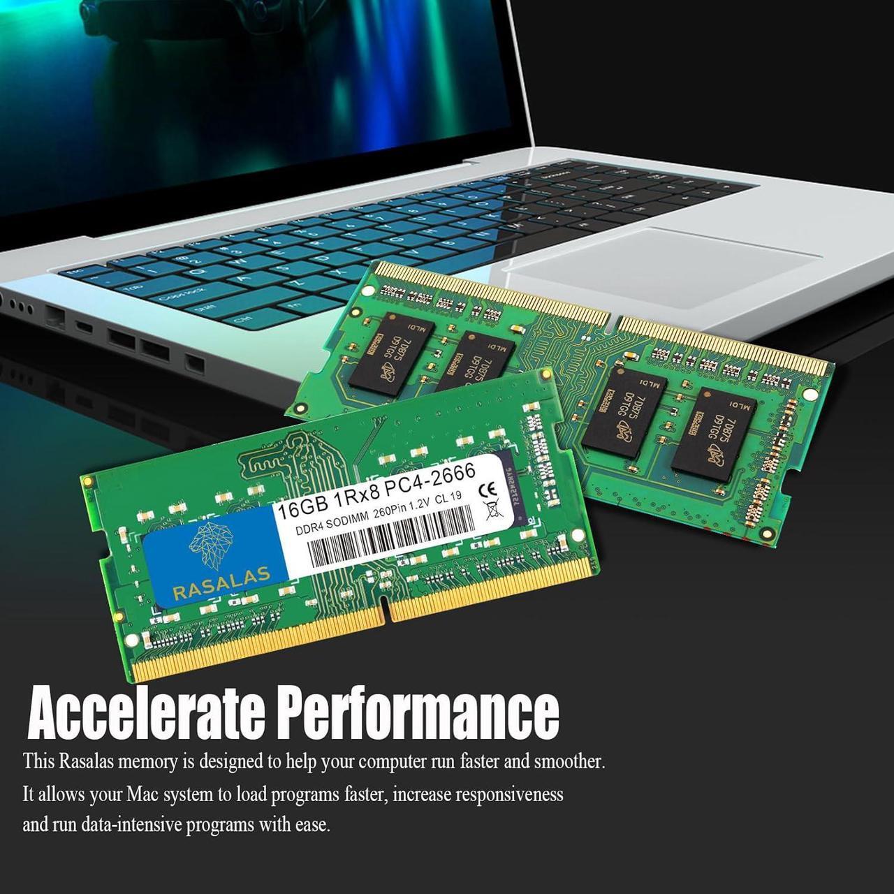 Alt view image 5 of 7 - Rasalas 16GB DDR4 2666MHz (DDR4-2666) PC4-21300 (PC4-2666V) Non-ECC Unbuffered 1.2V CL19 1Rx8 1X16GB Single Rank 260 Pin Laptop RAM Upgrade