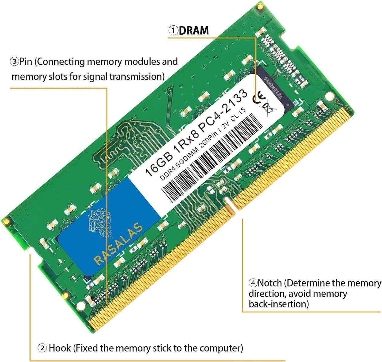 Alt view image 2 of 7 - Rasalas 16GB DDR4 2133MHz PC4-17000 Non-ECC Unbuffered 1.2V CL15 1Rx8 PC4-2133P Sing 1 x 16GB Laptop RAM Upgrade ..