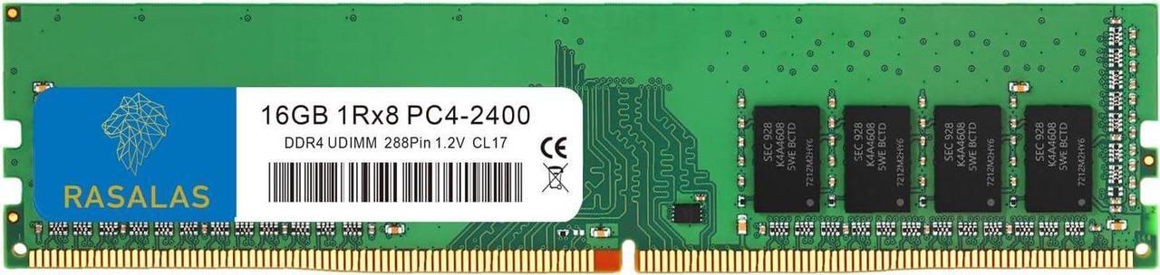 Main image of Rasalas 16GB DDR4 2400MHz PC4-19200 Non-ECC Unbuffered 1.2V CL17 1Rx8 Single 288 Pin UDIMM Memory for Desktop Computers
