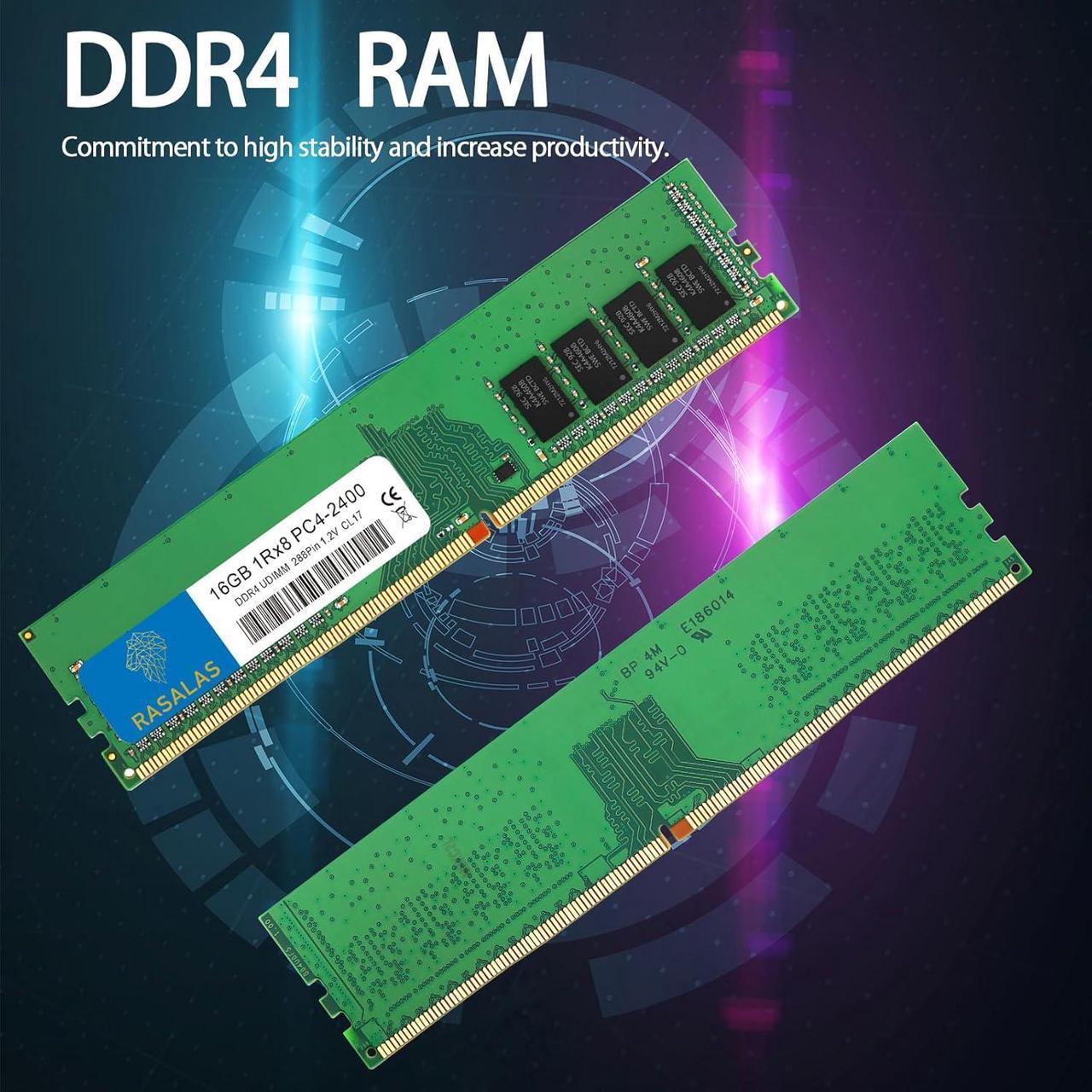 Alt view image 2 of 7 - Rasalas 16GB DDR4 2400MHz PC4-19200 Non-ECC Unbuffered 1.2V CL17 1Rx8 Single 288 Pin UDIMM Memory for Desktop Computers