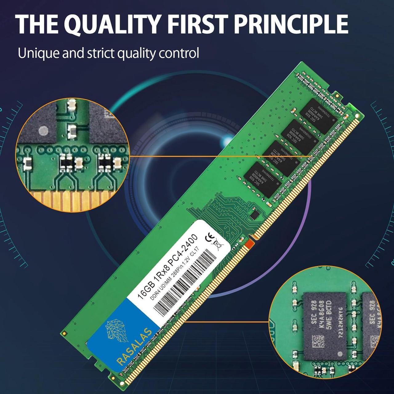 Alt view image 3 of 7 - Rasalas 16GB DDR4 2400MHz PC4-19200 Non-ECC Unbuffered 1.2V CL17 1Rx8 Single 288 Pin UDIMM Memory for Desktop Computers