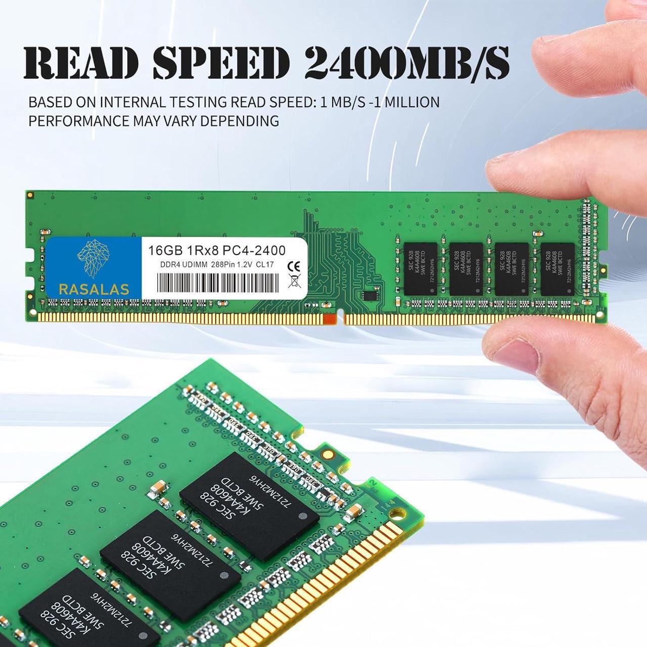 Alt view image 5 of 7 - Rasalas 16GB DDR4 2400MHz PC4-19200 Non-ECC Unbuffered 1.2V CL17 1Rx8 Single 288 Pin UDIMM Memory for Desktop Computers