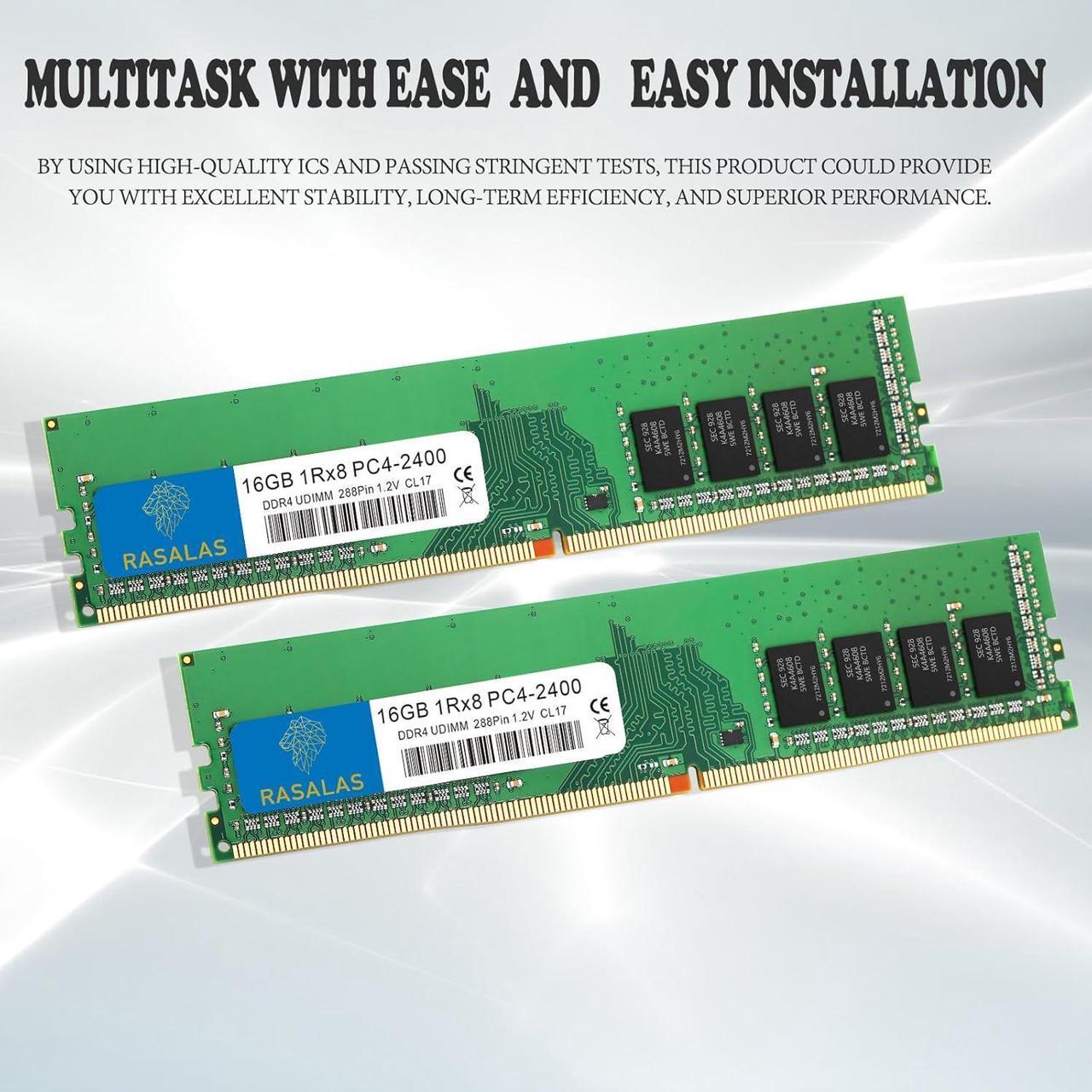 Alt view image 7 of 7 - Rasalas 16GB DDR4 2400MHz PC4-19200 Non-ECC Unbuffered 1.2V CL17 1Rx8 Single 288 Pin UDIMM Memory for Desktop Computers