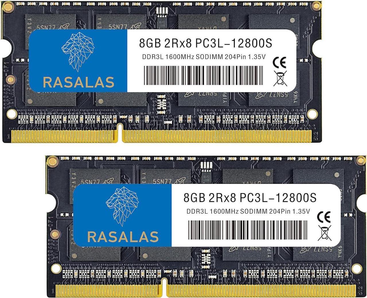 Main image of Rasalas 16GB 2x 8GB DDR3-1600 1600MHz PC3L-12800S 12800 Non-ECC Unbuffered 1.35V CL11 2Rx8 Dual Rank SODIMM Laptop Memory RAM Memory