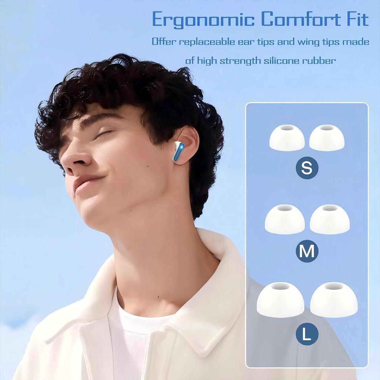 Alt view image 3 of 5 - GSHLGAO Active Noise Cancelling Bluetooth Headphone Wireless Earbuds in-Ear, 60H Playback Earphones with two gyrosscopes high-energy fluorerescence Charging Case for Smart Phone Laptop gaming (Silver)