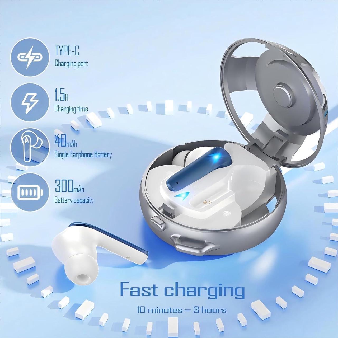 Alt view image 2 of 5 - GSHLGAO Active Noise Cancelling Bluetooth Headphone Wireless Earbuds in-Ear, 60H Playback Earphones with two gyrosscopes high-energy fluorerescence Charging Case for Smart Phone Laptop gaming (Silver)