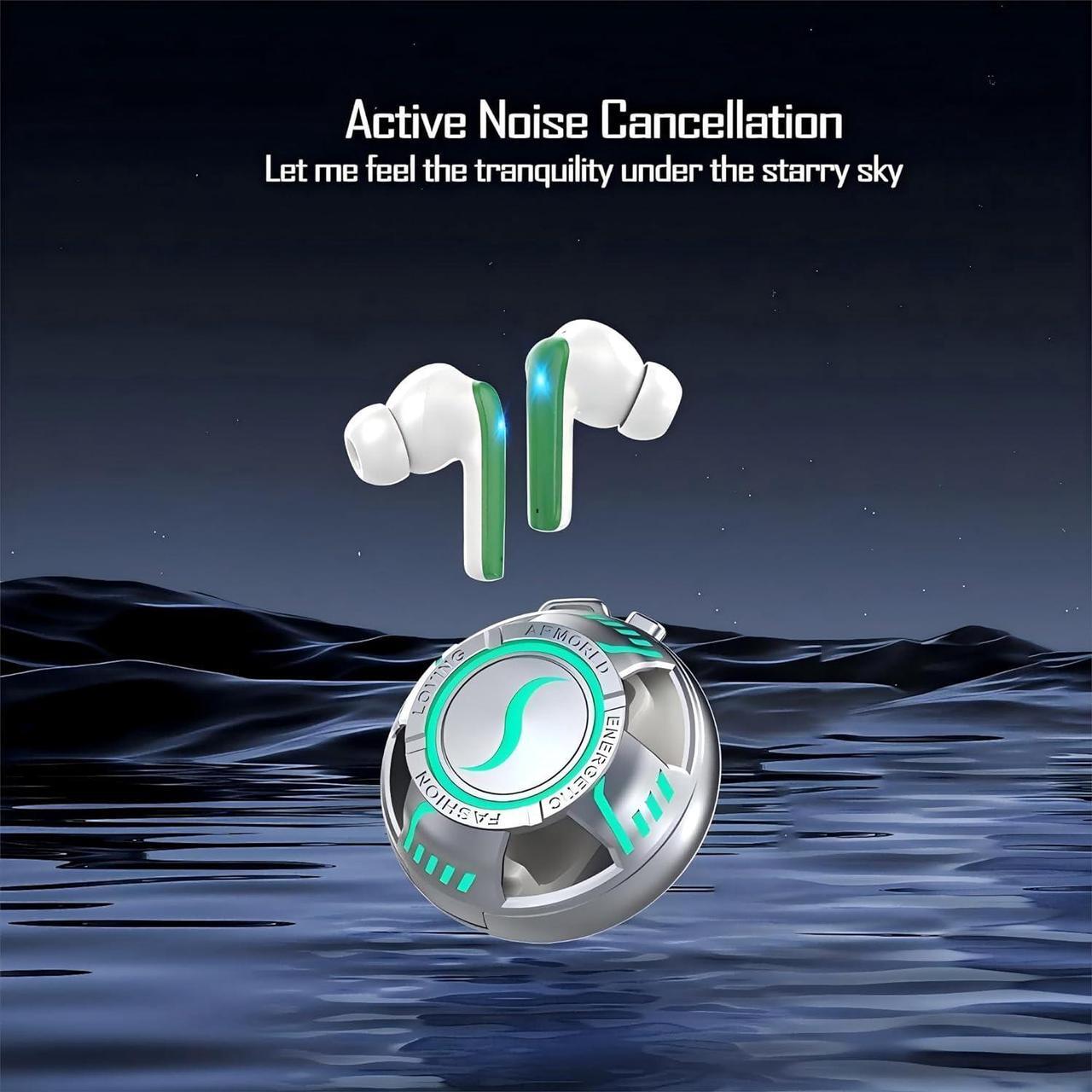 Alt view image 5 of 5 - GSHLGAO Active Noise Cancelling Bluetooth Headphone Wireless Earbuds in-Ear, 60H Playback Earphones with two gyrosscopes high-energy fluorerescence Charging Case for Smart Phone Laptop gaming (Silver)