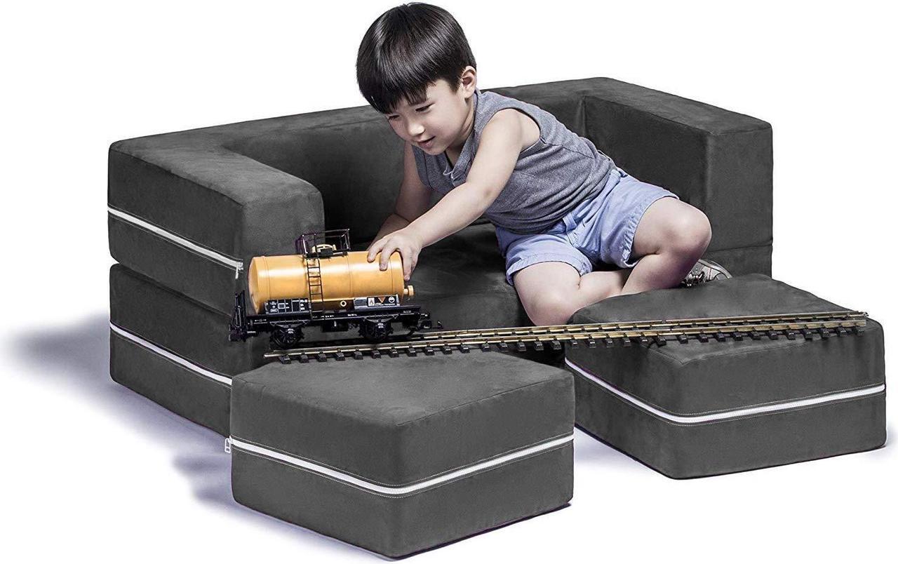 Main image of Jaxx Zipline Convertible Sleeper Sofa & Three Ottomans / California King-Size Bed, Textured Microvelvet - Charcoal