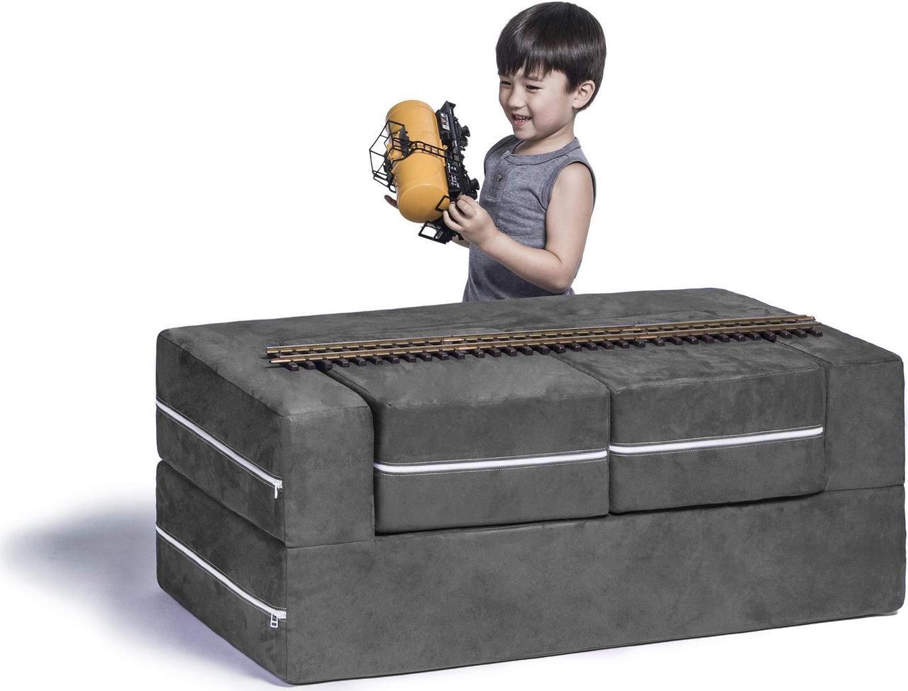 Alt view image 2 of 7 - Jaxx Zipline Convertible Sleeper Sofa & Three Ottomans / California King-Size Bed, Textured Microvelvet - Charcoal