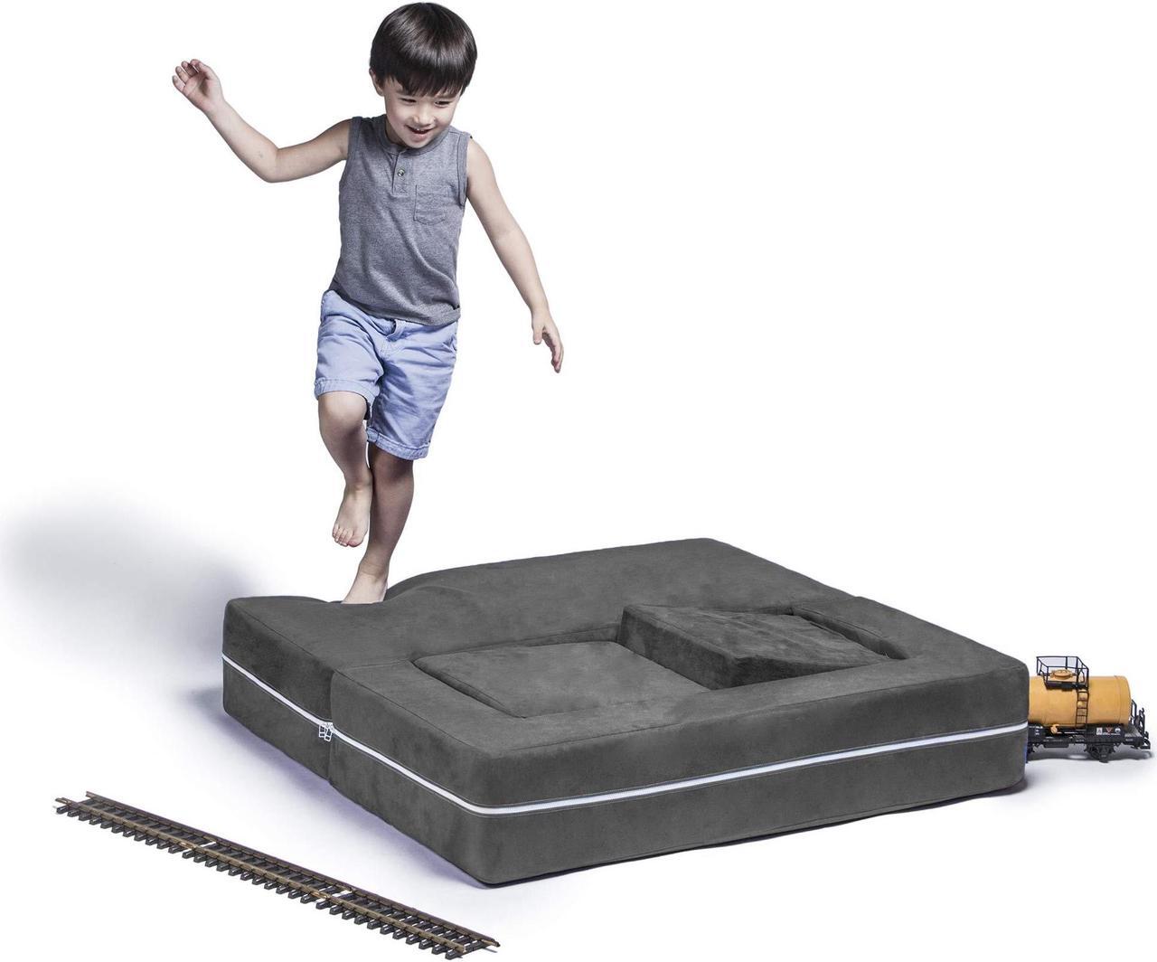 Alt view image 3 of 7 - Jaxx Zipline Convertible Sleeper Sofa & Three Ottomans / California King-Size Bed, Textured Microvelvet - Charcoal