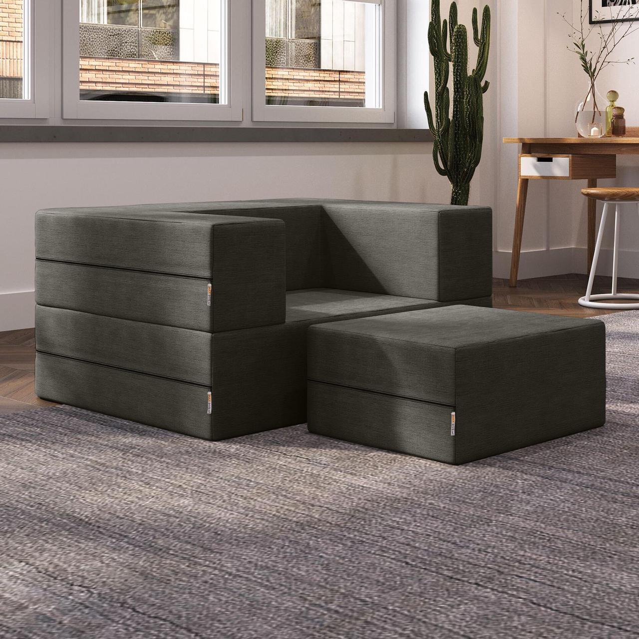Alt view image 5 of 6 - Jaxx Zipline Convertible Sleeper Chair & Ottoman / Twin-Size Bed, Charcoal