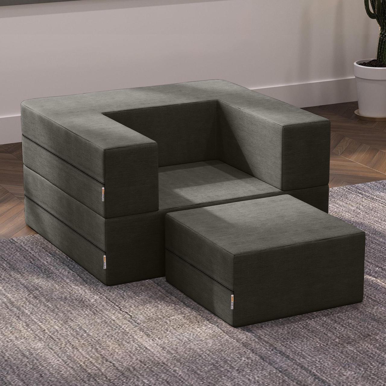 Alt view image 4 of 6 - Jaxx Zipline Convertible Sleeper Chair & Ottoman / Twin-Size Bed, Charcoal