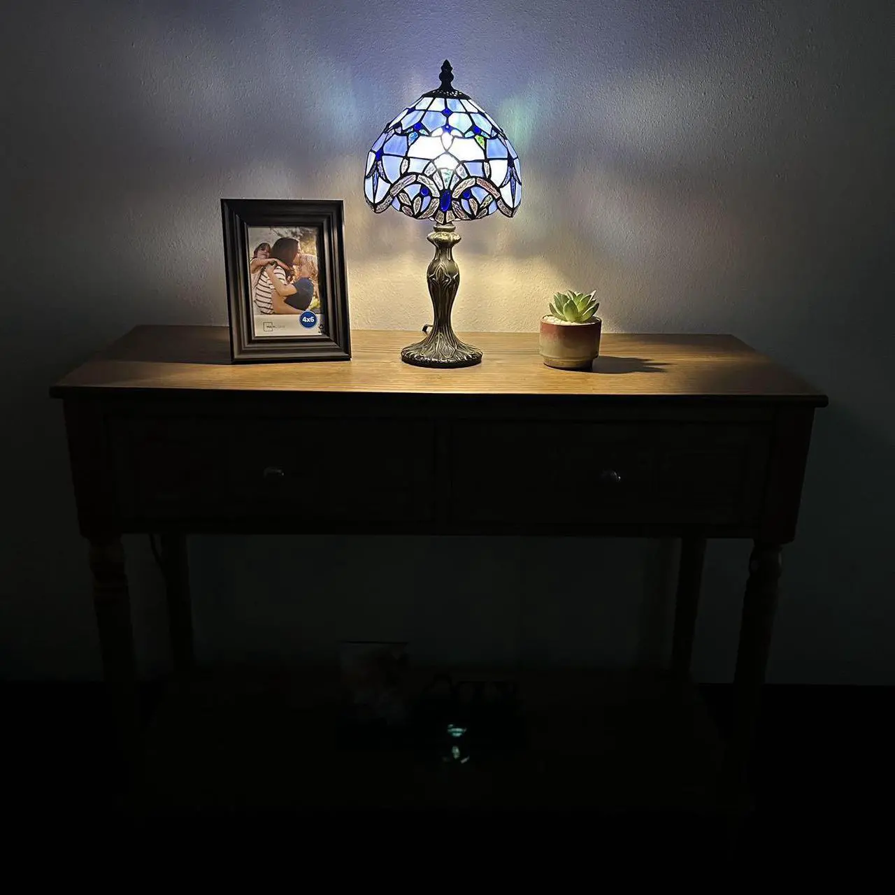 Alt view image 2 of 7 - ENJOY DECOR LAMPS Tiffany Style Mini Table Lamp Blue Stained glass Baroque Style Lavender for Living Room Bedroom Bedside 8"W*8"D*15"H
