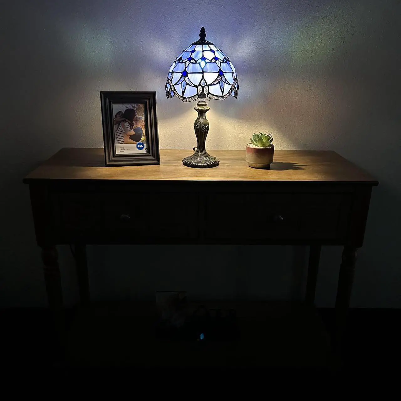 Alt view image 3 of 7 - ENJOY DECOR LAMPS Tiffany Style Mini Table Lamp Blue Stained glass Baroque Style Lavender for Living Room Bedroom Bedside 8"W*8"D*15"H