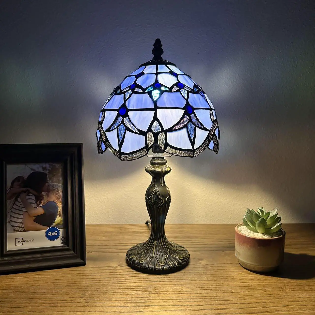 Alt view image 4 of 7 - ENJOY DECOR LAMPS Tiffany Style Mini Table Lamp Blue Stained glass Baroque Style Lavender for Living Room Bedroom Bedside 8"W*8"D*15"H