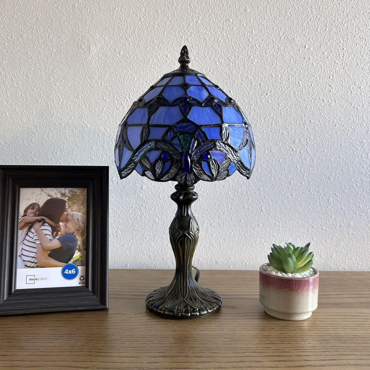 Alt view image 6 of 7 - ENJOY DECOR LAMPS Tiffany Style Mini Table Lamp Blue Stained glass Baroque Style Lavender for Living Room Bedroom Bedside 8"W*8"D*15"H