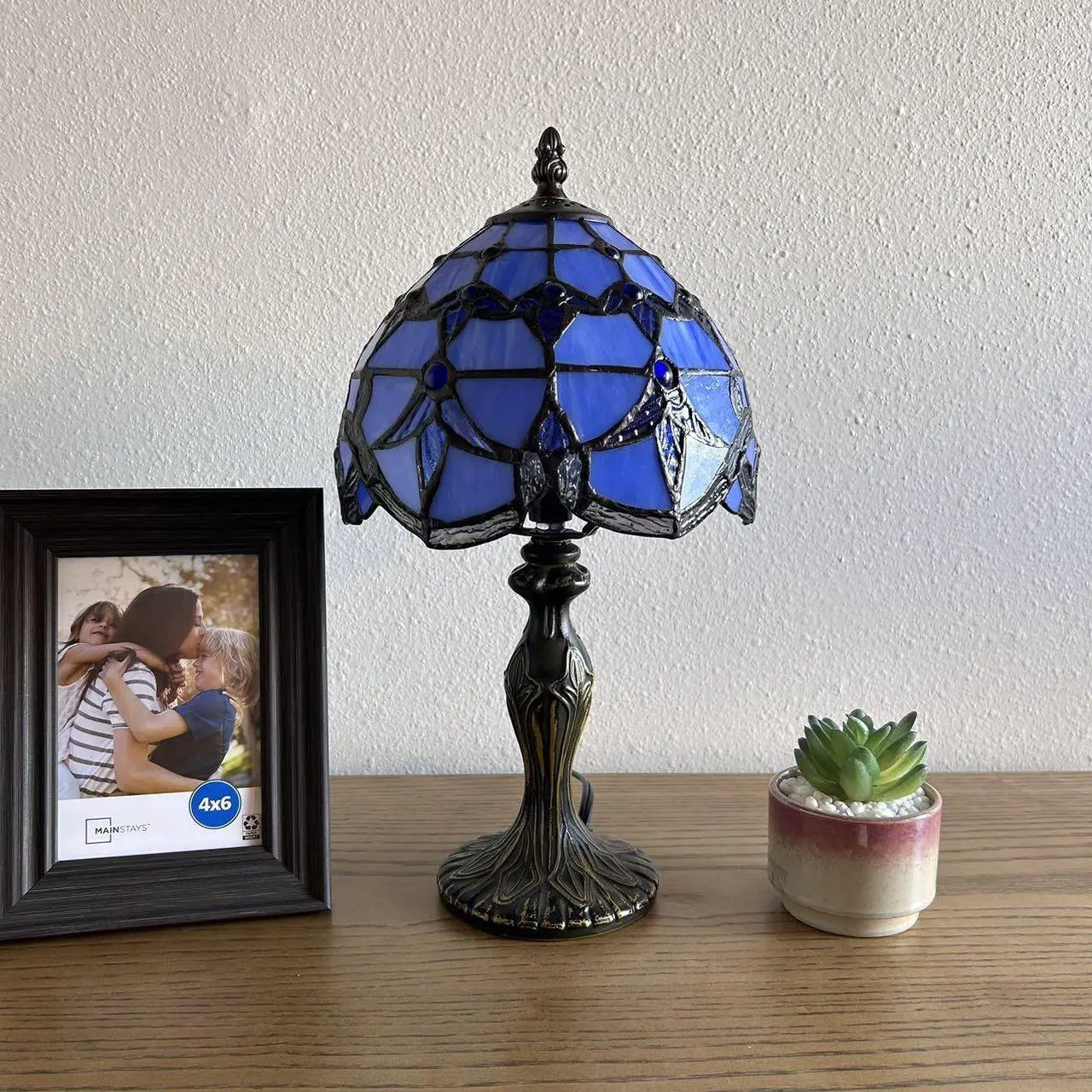 Alt view image 5 of 7 - ENJOY DECOR LAMPS Tiffany Style Mini Table Lamp Blue Stained glass Baroque Style Lavender for Living Room Bedroom Bedside 8"W*8"D*15"H