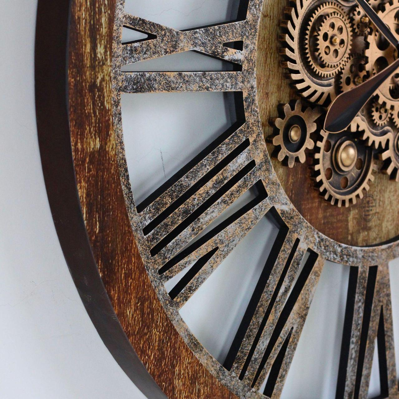 Alt view image 2 of 6 - The Gears Clock 36'' Inch Real Moving Gear Wall Clock Vintage Industrial Oversized Rustic Farmhouse Vintage Brown