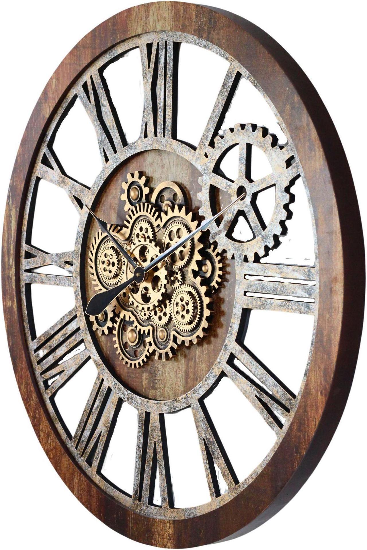 Alt view image 5 of 6 - The Gears Clock 36'' Inch Real Moving Gear Wall Clock Vintage Industrial Oversized Rustic Farmhouse Vintage Brown