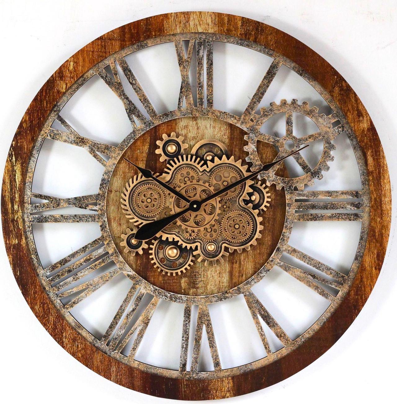 Main image of The Gears Clock 36'' Inch Real Moving Gear Wall Clock Vintage Industrial Oversized Rustic Farmhouse Vintage Brown